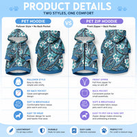 Polynesian Hibiscus Tropical Blue Floral Pet Hoodie Tribal Pattern