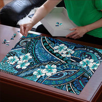 Polynesian Hibiscus Tropical Blue Floral Puzzle Tribal Pattern - Polynesian Pride