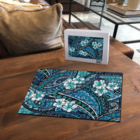 Polynesian Hibiscus Tropical Blue Floral Puzzle Tribal Pattern - Polynesian Pride