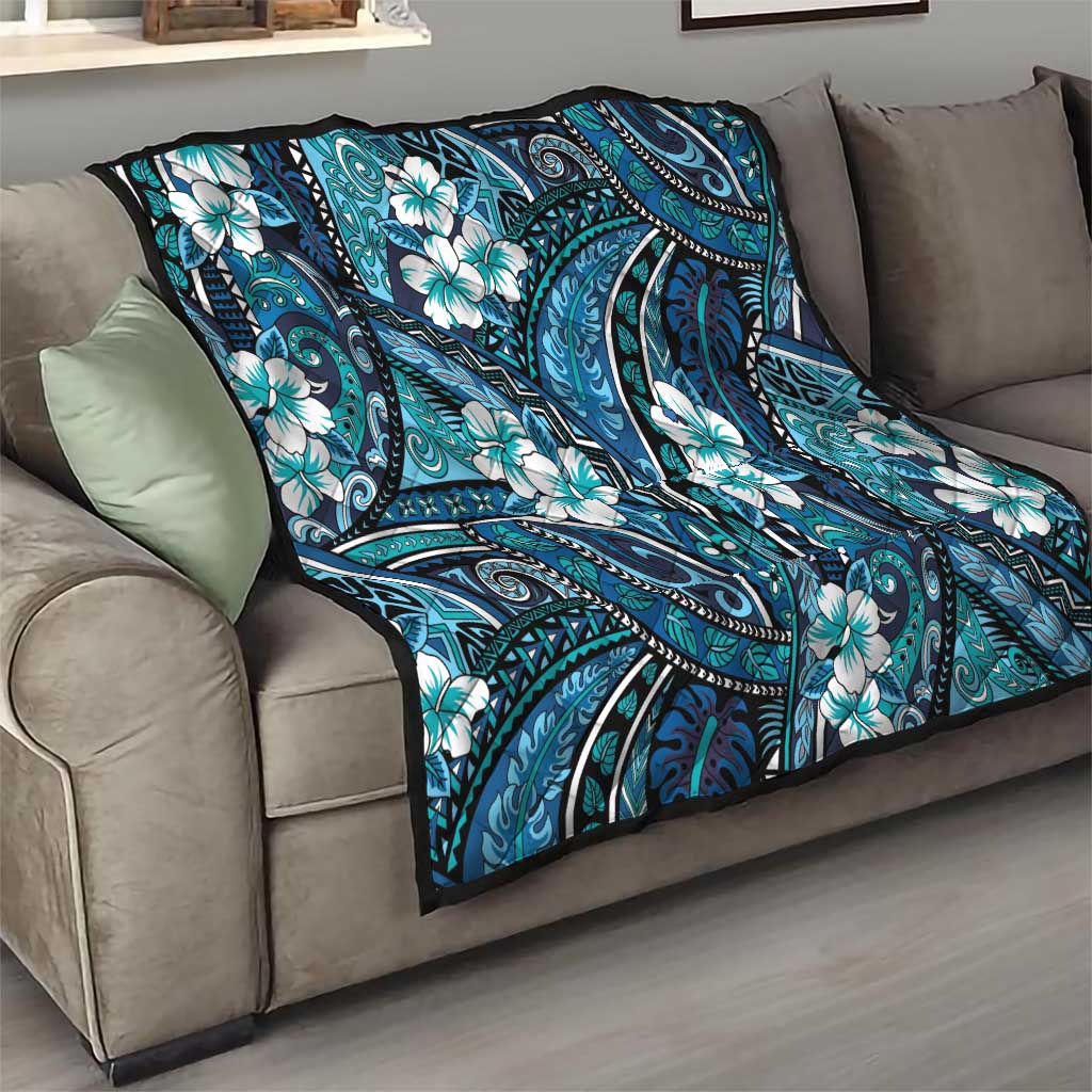 Polynesian Hibiscus Tropical Blue Floral Quilt Tribal Pattern - Polynesian Pride