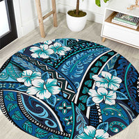 Polynesian Hibiscus Tropical Blue Floral Round Carpet Tribal Pattern LT01 Blue - Polynesian Pride