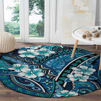 Polynesian Hibiscus Tropical Blue Floral Round Carpet Tribal Pattern LT01 - Polynesian Pride