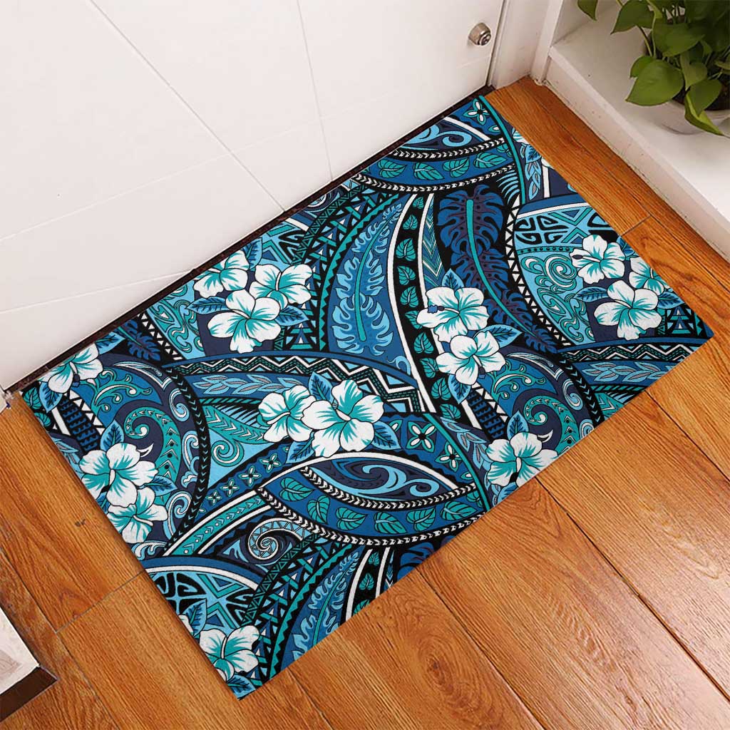 Polynesian Hibiscus Tropical Blue Floral Rubber Doormat Tribal Pattern LT01 - Polynesian Pride