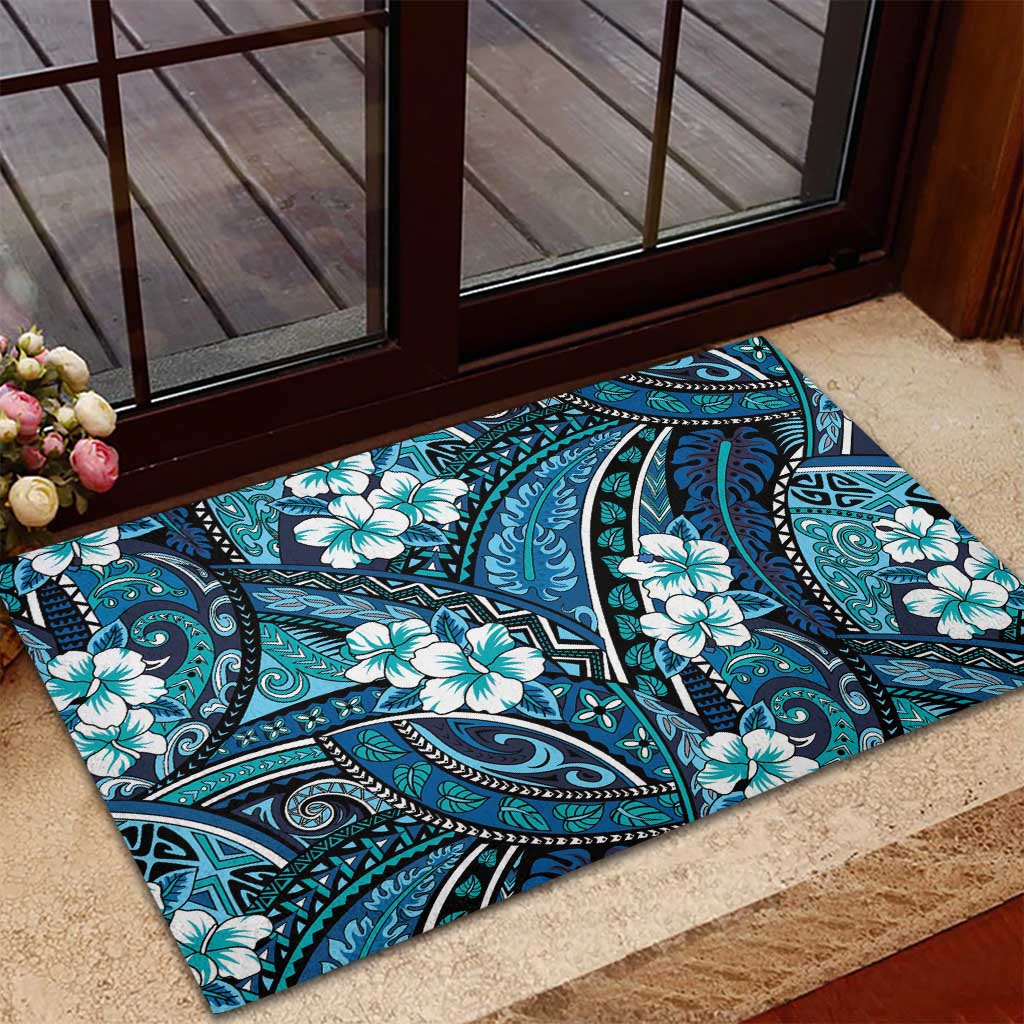 Polynesian Hibiscus Tropical Blue Floral Rubber Doormat Tribal Pattern LT01 - Polynesian Pride