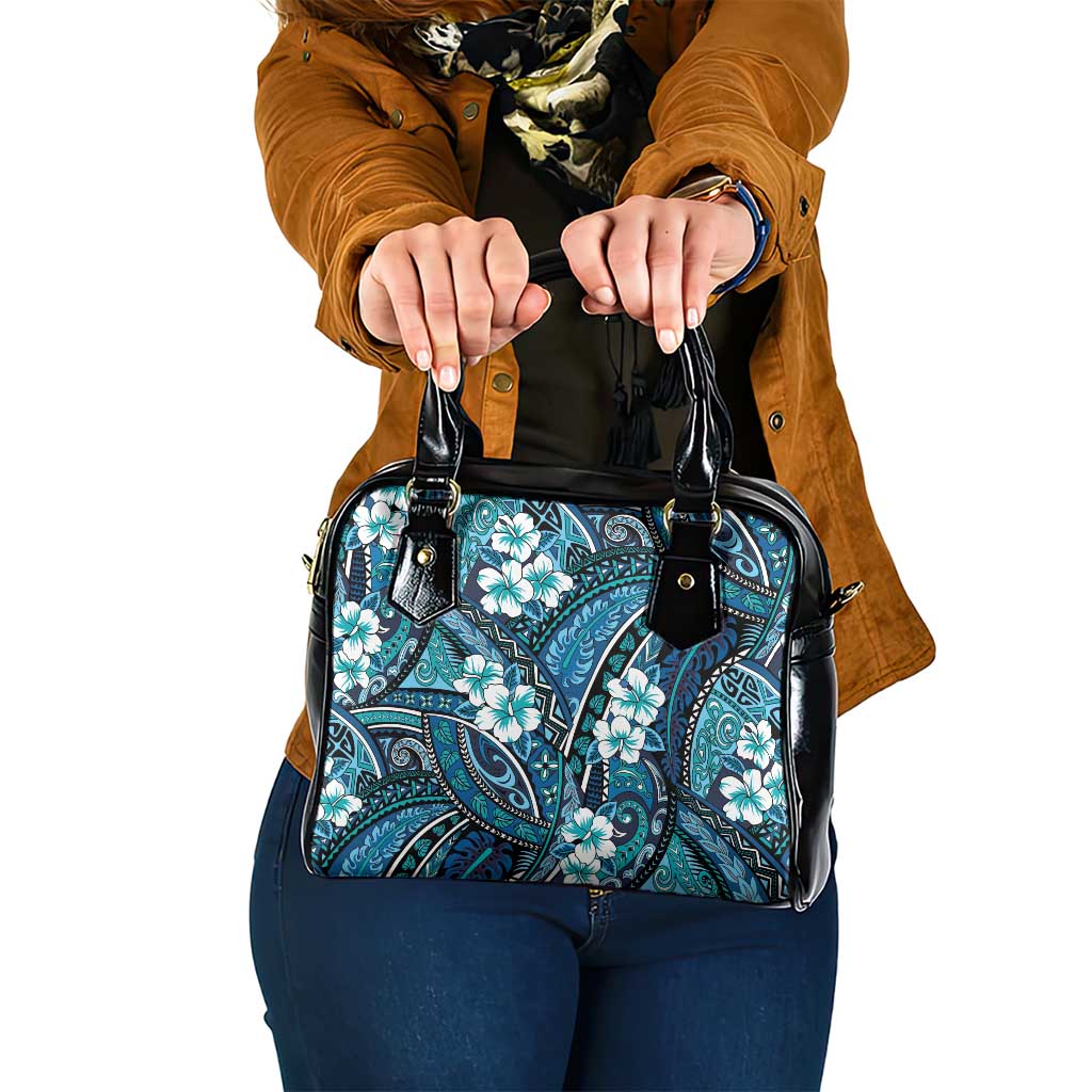 Polynesian Hibiscus Tropical Blue Floral Shoulder Handbag Tribal Pattern - Polynesian Pride