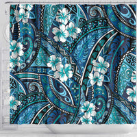 Polynesian Hibiscus Tropical Blue Floral Shower Curtain Tribal Pattern - Polynesian Pride