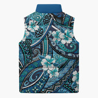 Polynesian Hibiscus Tropical Blue Floral Sleeveless Puffer Jacket Tribal Pattern - Polynesian Pride
