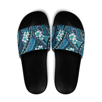 Polynesian Hibiscus Tropical Blue Floral Slide Sandals Tribal Pattern - Polynesian Pride