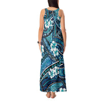 Polynesian Hibiscus Tropical Blue Floral Tank Maxi Dress Tribal Pattern - Polynesian Pride