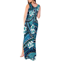 Polynesian Hibiscus Tropical Blue Floral Tank Maxi Dress Tribal Pattern - Polynesian Pride