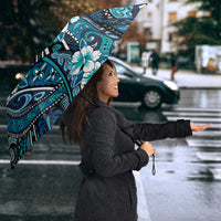 Polynesian Hibiscus Tropical Blue Floral Umbrella Tribal Pattern - Polynesian Pride
