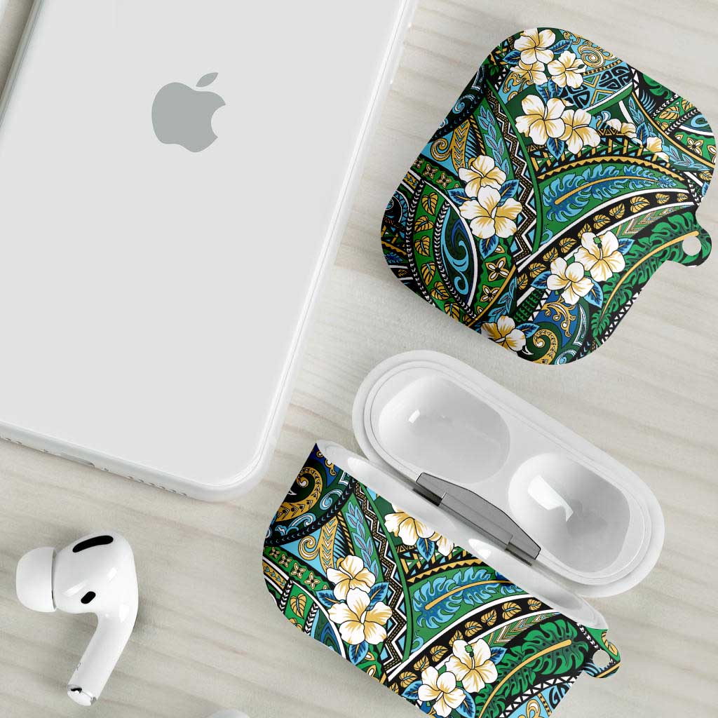 Polynesian Hibiscus Tropical Green Floral AirPods Case Tribal Pattern - Polynesian Pride