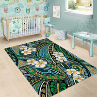 Polynesian Hibiscus Tropical Green Floral Area Rug Tribal Pattern - Polynesian Pride