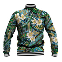 Polynesian Hibiscus Tropical Green Floral Baseball Jacket Tribal Pattern - Polynesian Pride