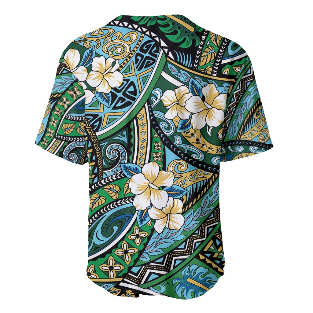 Polynesian Hibiscus Tropical Green Floral Baseball Jersey Tribal Pattern LT01 - Polynesian Pride