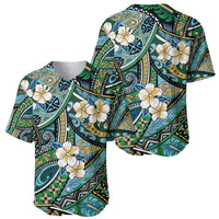 Polynesian Hibiscus Tropical Green Floral Baseball Jersey Tribal Pattern LT01 - Polynesian Pride