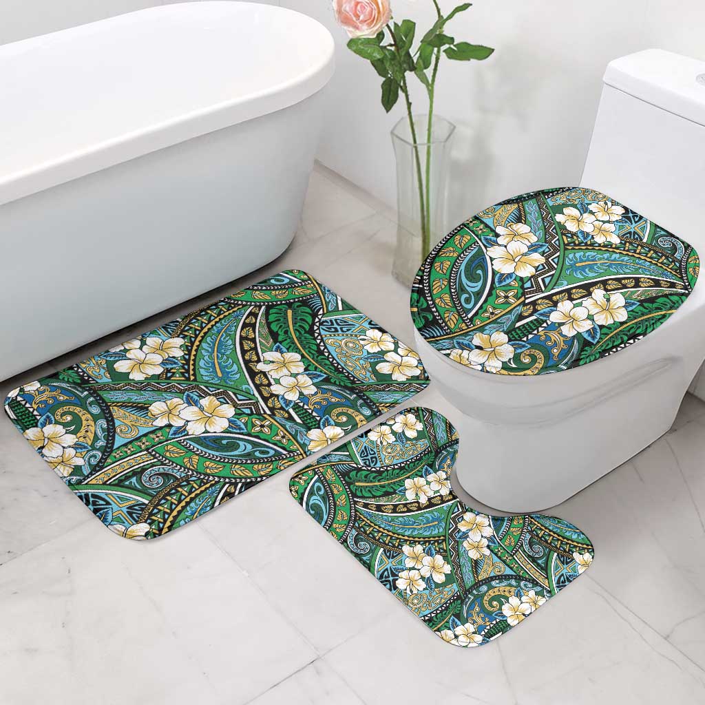 Polynesian Hibiscus Tropical Green Floral Bathroom Set Tribal Pattern - Polynesian Pride