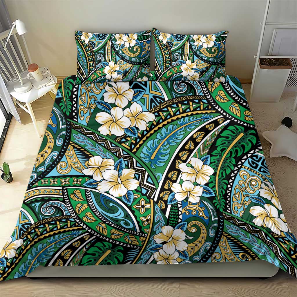Polynesian Hibiscus Tropical Green Floral Bedding Set Tribal Pattern - Polynesian Pride