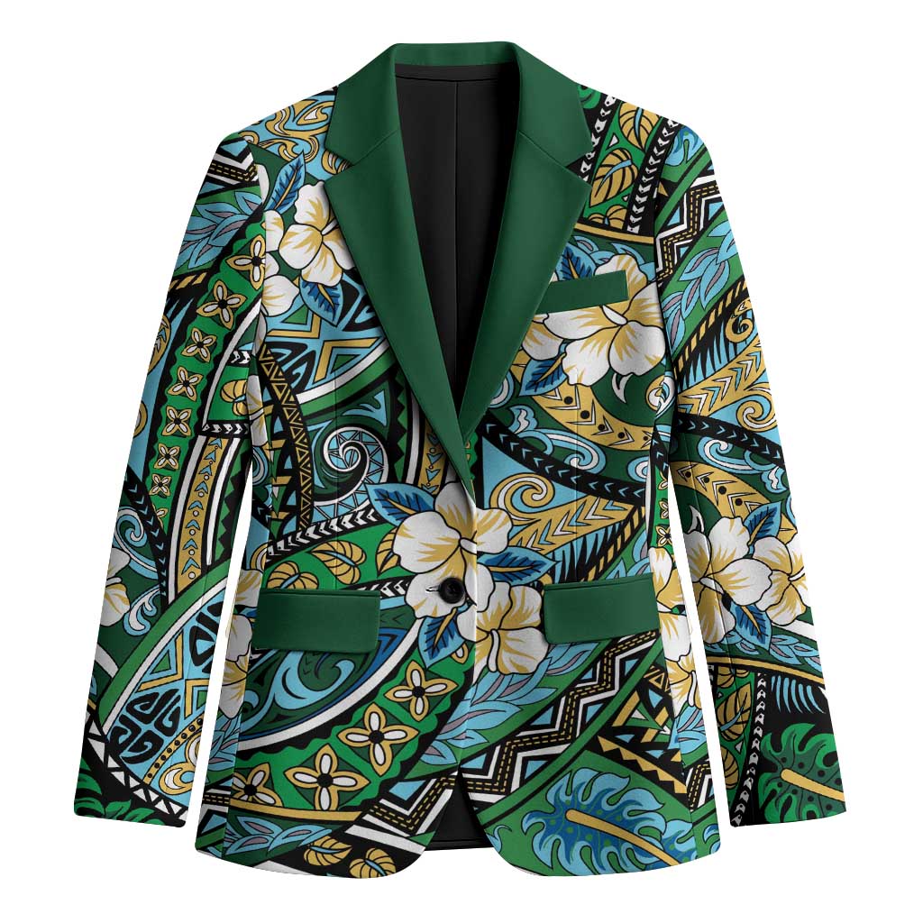 Polynesian Hibiscus Tropical Green Floral Blazer Tribal Pattern - Polynesian Pride