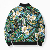Polynesian Hibiscus Tropical Green Floral Bomber Puffer Jacket Tribal Pattern - Polynesian Pride