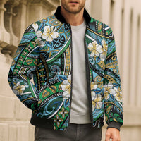 Polynesian Hibiscus Tropical Green Floral Bomber Puffer Jacket Tribal Pattern - Polynesian Pride