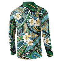 Polynesian Hibiscus Tropical Green Floral Button Sweatshirt Tribal Pattern - Polynesian Pride