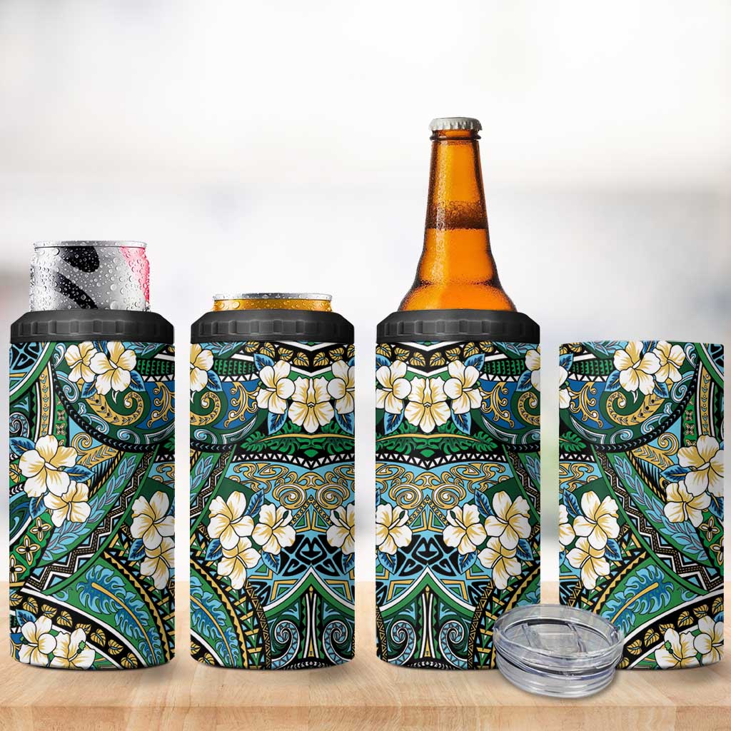 Polynesian Hibiscus Tropical Green Floral 4 in 1 Can Cooler Tumbler Tribal Pattern LT01 - Polynesian Pride