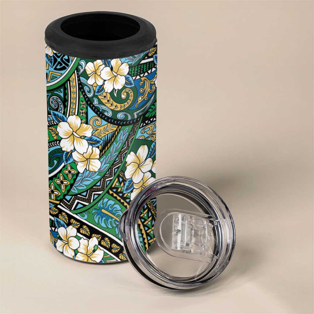 Polynesian Hibiscus Tropical Green Floral 4 in 1 Can Cooler Tumbler Tribal Pattern LT01 - Polynesian Pride