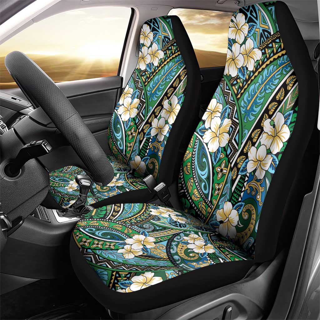 Polynesian Hibiscus Tropical Green Floral Car Seat Cover Tribal Pattern - Polynesian Pride