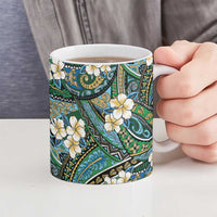 Polynesian Hibiscus Tropical Green Floral Ceramic Mug Tribal Pattern - Polynesian Pride
