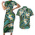 Polynesian Hibiscus Tropical Green Floral Couples Matching Short Sleeve Bodycon Dress and Hawaiian Shirt Tribal Pattern - Polynesian Pride