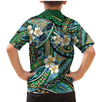 Polynesian Hibiscus Tropical Green Floral Family Matching Mermaid Dress and Hawaiian Shirt Tribal Pattern - Polynesian Pride
