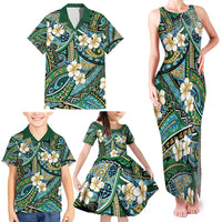 Polynesian Hibiscus Tropical Green Floral Family Matching Tank Maxi Dress and Hawaiian Shirt Tribal Pattern - Polynesian Pride