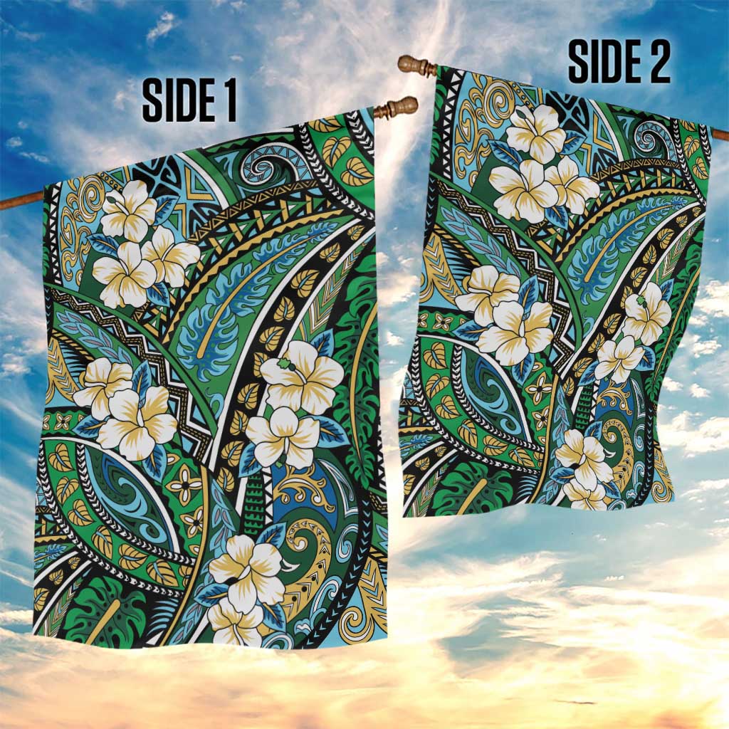 Polynesian Hibiscus Tropical Green Floral Garden Flag Tribal Pattern - Polynesian Pride