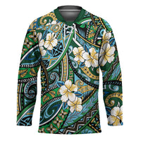 Polynesian Hibiscus Tropical Green Floral Hockey Jersey Tribal Pattern - Polynesian Pride