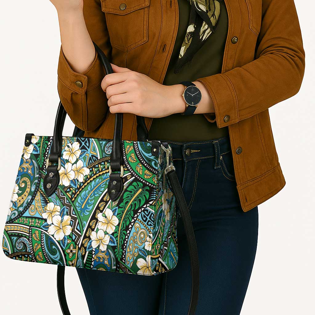 Polynesian Hibiscus Tropical Green Floral Leather Bag Tribal Pattern - Polynesian Pride