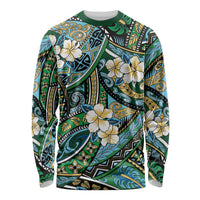 Polynesian Hibiscus Tropical Green Floral Long Sleeve Shirt Tribal Pattern - Polynesian Pride