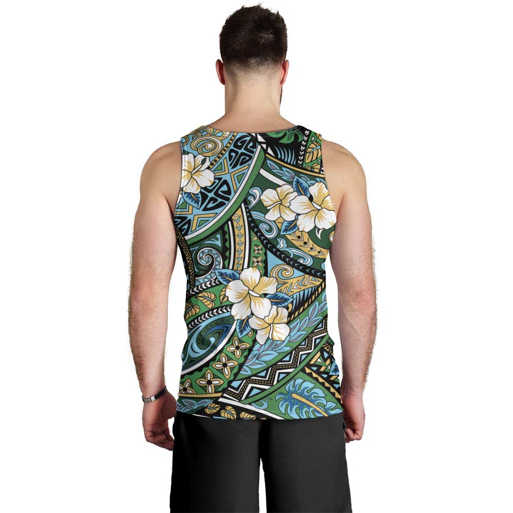 Polynesian Hibiscus Tropical Green Floral Men Tank Top Tribal Pattern - Polynesian Pride