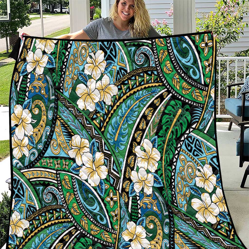 Polynesian Hibiscus Tropical Green Floral Quilt Tribal Pattern - Polynesian Pride