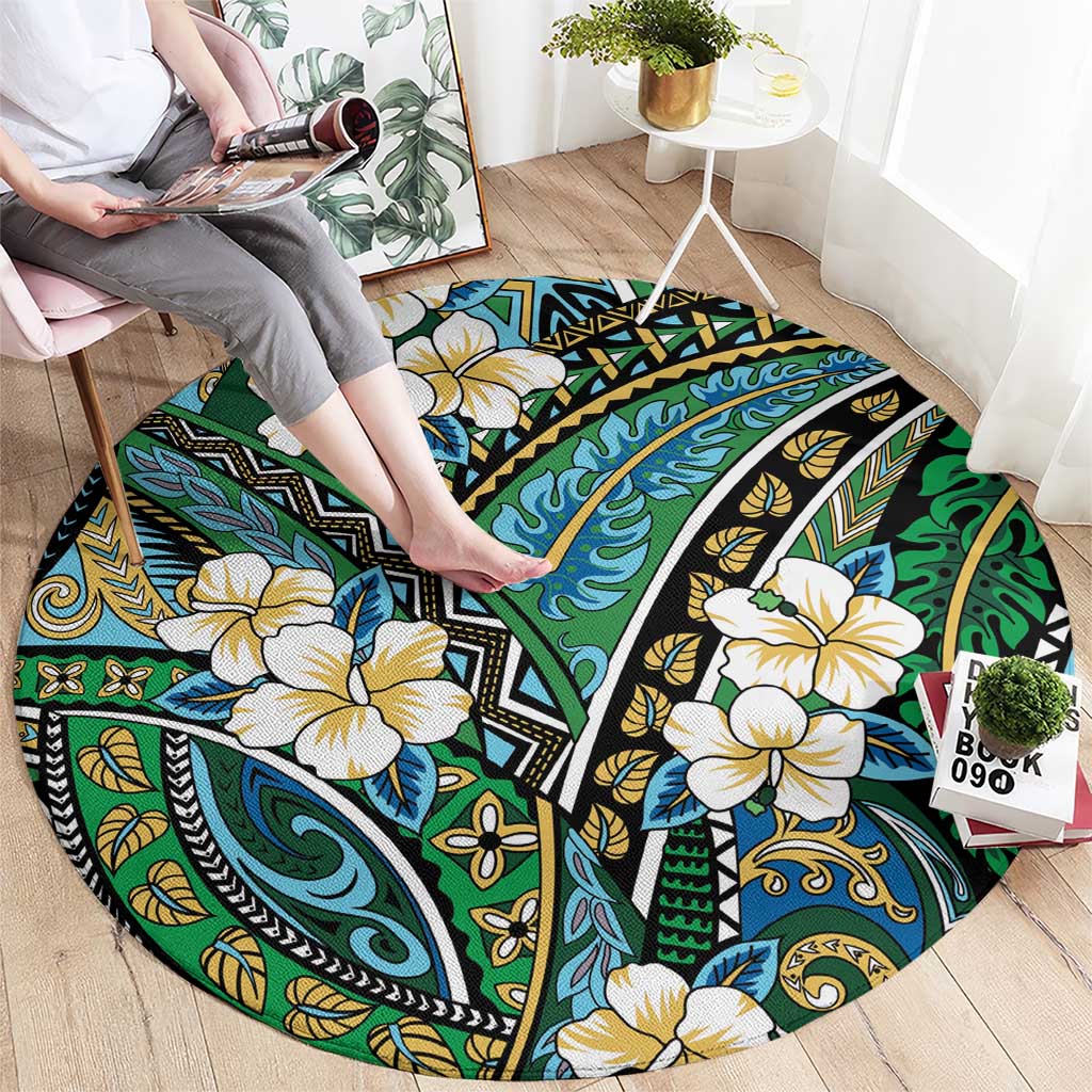 Polynesian Hibiscus Tropical Green Floral Round Carpet Tribal Pattern LT01 - Polynesian Pride