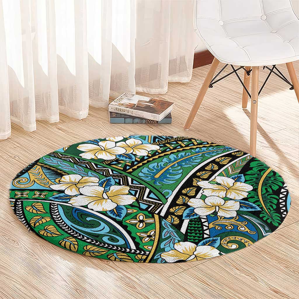 Polynesian Hibiscus Tropical Green Floral Round Carpet Tribal Pattern LT01 - Polynesian Pride