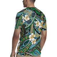 Polynesian Hibiscus Tropical Green Floral Rugby Jersey Tribal Pattern - Polynesian Pride