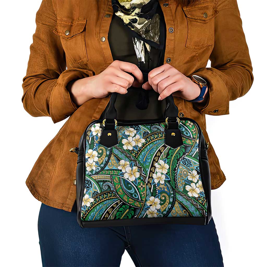 Polynesian Hibiscus Tropical Green Floral Shoulder Handbag Tribal Pattern - Polynesian Pride