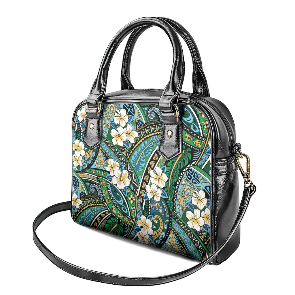 Polynesian Hibiscus Tropical Green Floral Shoulder Handbag Tribal Pattern - Polynesian Pride