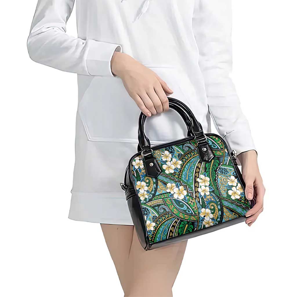 Polynesian Hibiscus Tropical Green Floral Shoulder Handbag Tribal Pattern - Polynesian Pride
