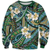 Polynesian Hibiscus Tropical Green Floral Sweatshirt Tribal Pattern - Polynesian Pride