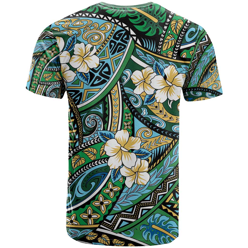 Polynesian Hibiscus Tropical Green Floral T Shirt Tribal Pattern - Polynesian Pride