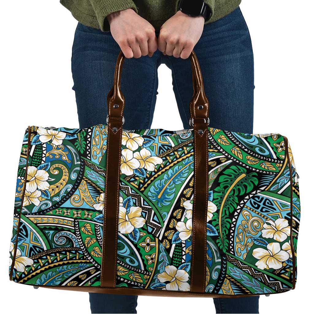 Polynesian Hibiscus Tropical Green Floral Travel Bag Tribal Pattern - Polynesian Pride
