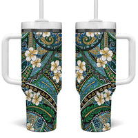 Polynesian Hibiscus Tropical Green Floral Tumbler With Handle Tribal Pattern LT01 One Size: 40 oz Green - Polynesian Pride