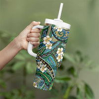 Polynesian Hibiscus Tropical Green Floral Tumbler With Handle Tribal Pattern LT01 - Polynesian Pride